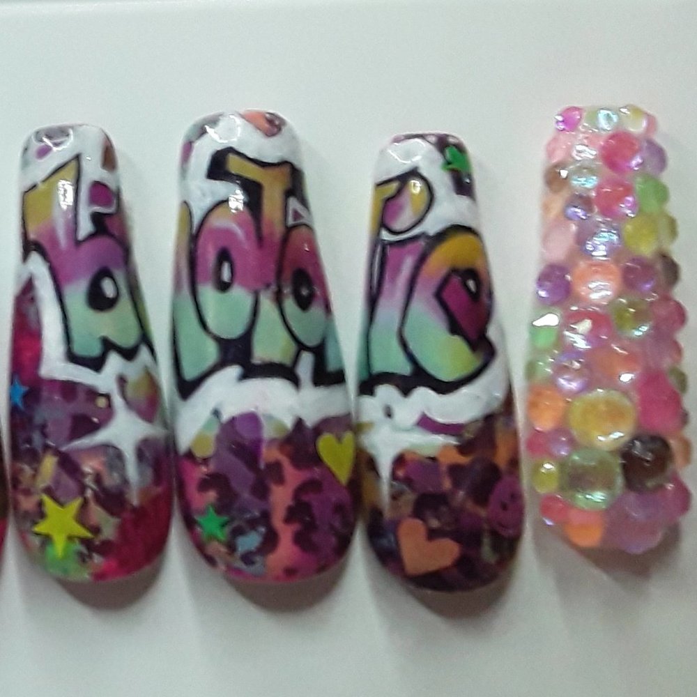 Handmade XL Coffin Press On Nails "Baddie" Theme